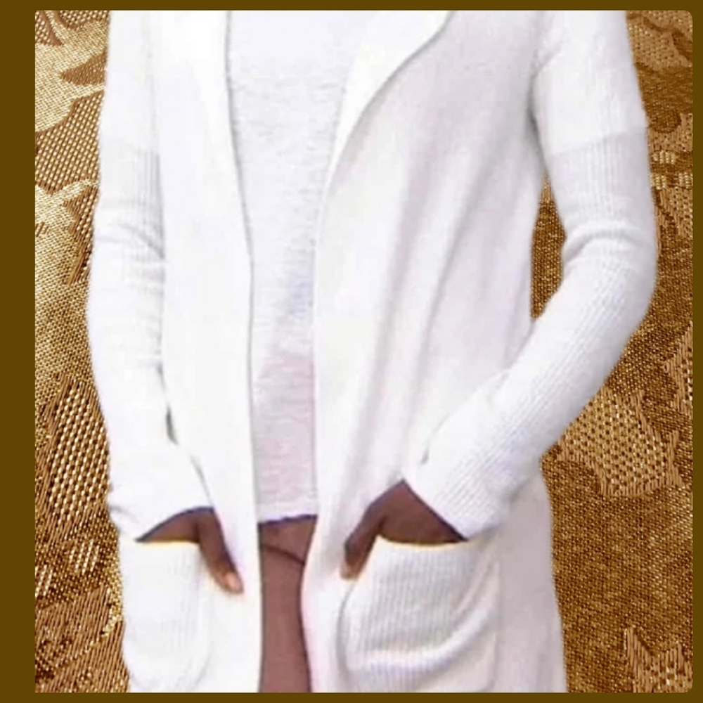 White Hooded Long Sleeve Open Front Cardigan - Picture 3 of 11